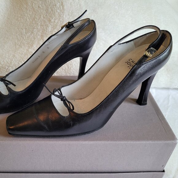 Vintage Charles Jourdan black leather heeled shoes, size 6B - Picture 2 of 6